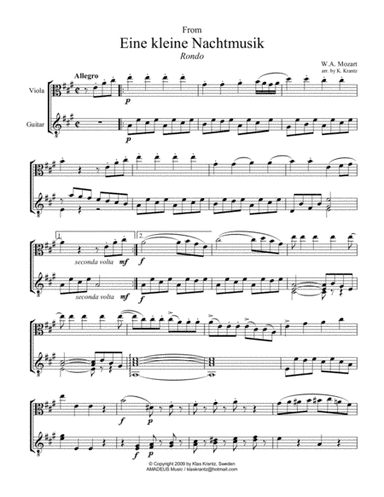 Rondo from Eine kleine Nachtmusik for viola and guitar (arr. K. Krantz)
