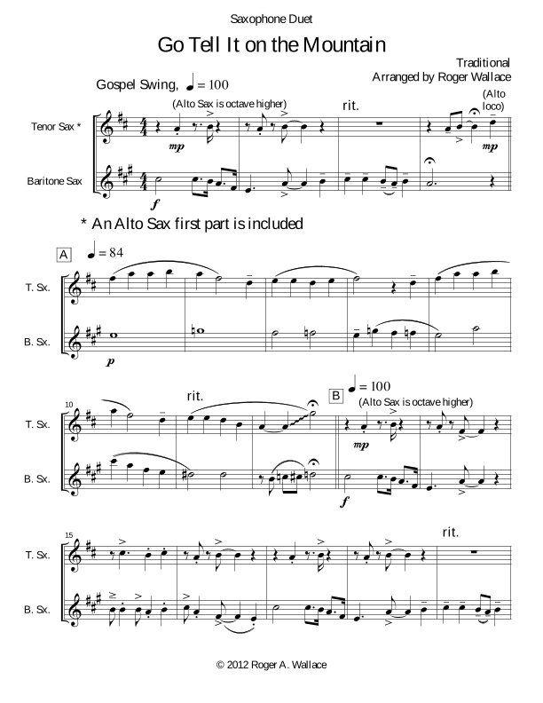 Go Tell It on the Mountain (Saxophone Duet) (arr. Roger Wallace)