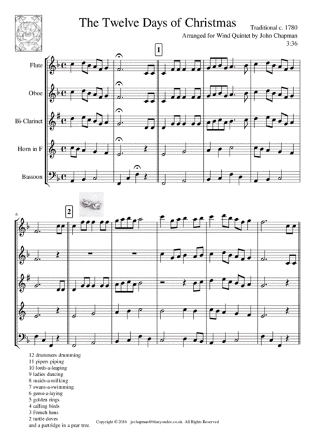 The Twelve Days of Christmas for Woodwind Quintet (arr. John Chapman)