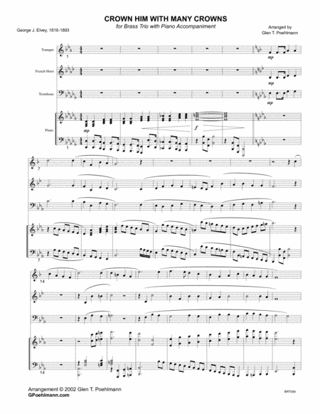 CROWN HIM WITH MANY CROWNS - BRASS TRIO with Piano Accompaniment (arr. Glen Poehlmann)