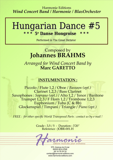 Hungarian Dance n°5 - Danse Hongroise // Johannes BRAHMS for Wind Concert Band (arr. Marc GARETTO)