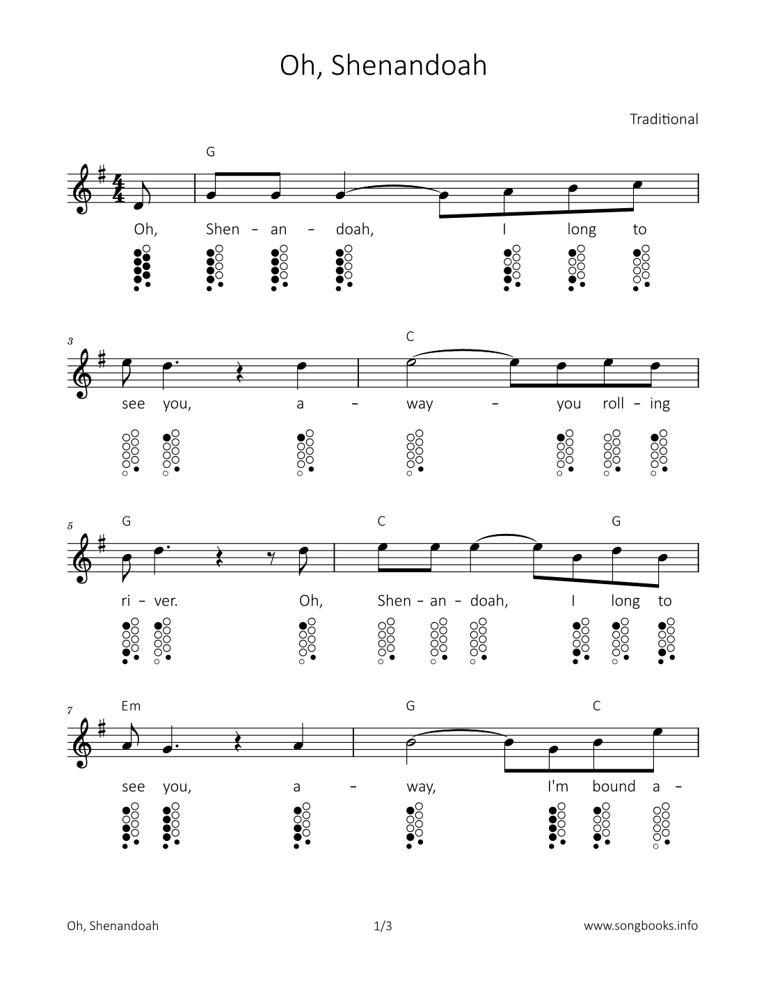Oh, Shenandoah (arr. songbooks.info)
