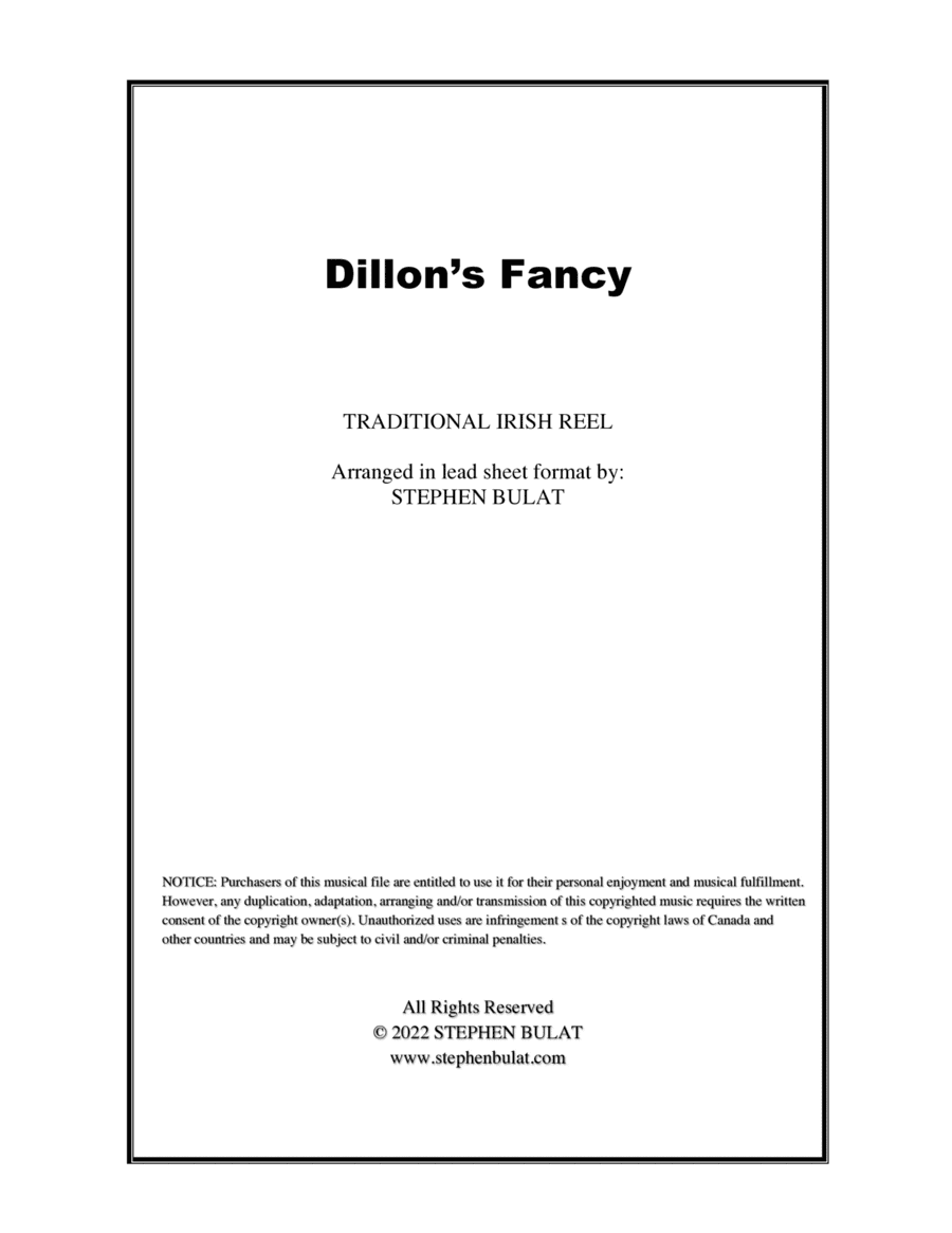 Dillon's Fancy (Irish Traditional) - Lead sheet (key of A) (arr. Stephen Bulat)
