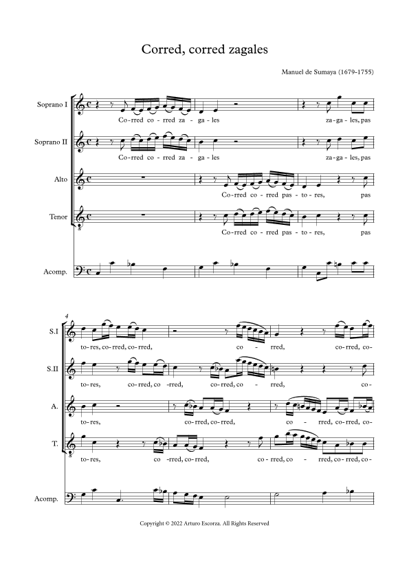 Corred, corred zagales - Villancico a 4 de Navidad - Score Only (arr. Arturo Escorza)