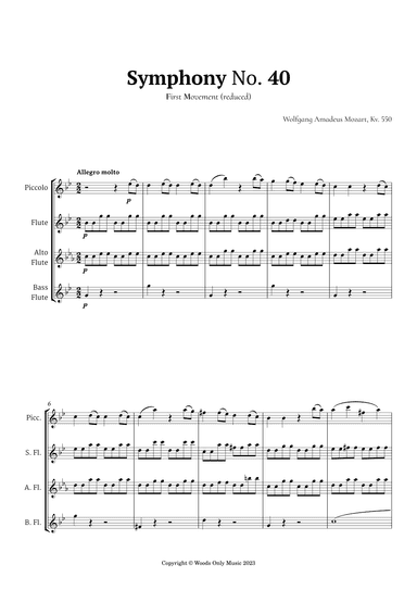 Symphony No. 40 by Mozart for Flute Ensemble (arr. Ander)