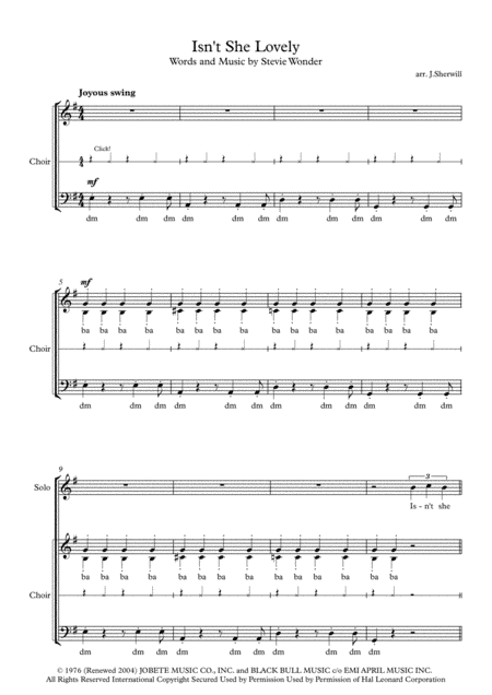 Isn't She Lovely (arr. Jem Sherwill)