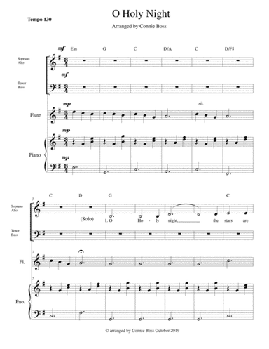O Holy Night - SATB, Flute or violin or cello or french horn, and piano (arr. Connie Boss)