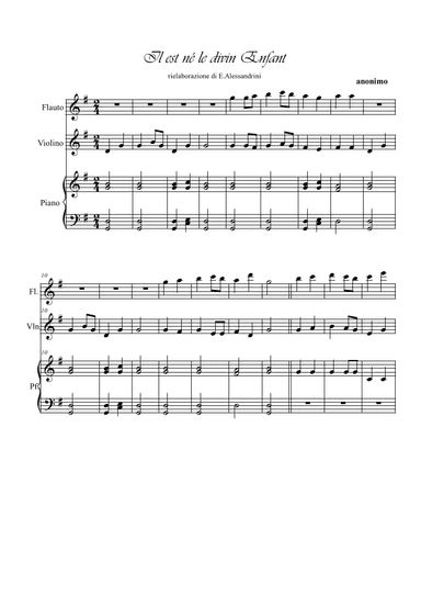 Il est ne le Divine Enfant. Flute, violi and piano trio (arr. Ester Alessandrini)