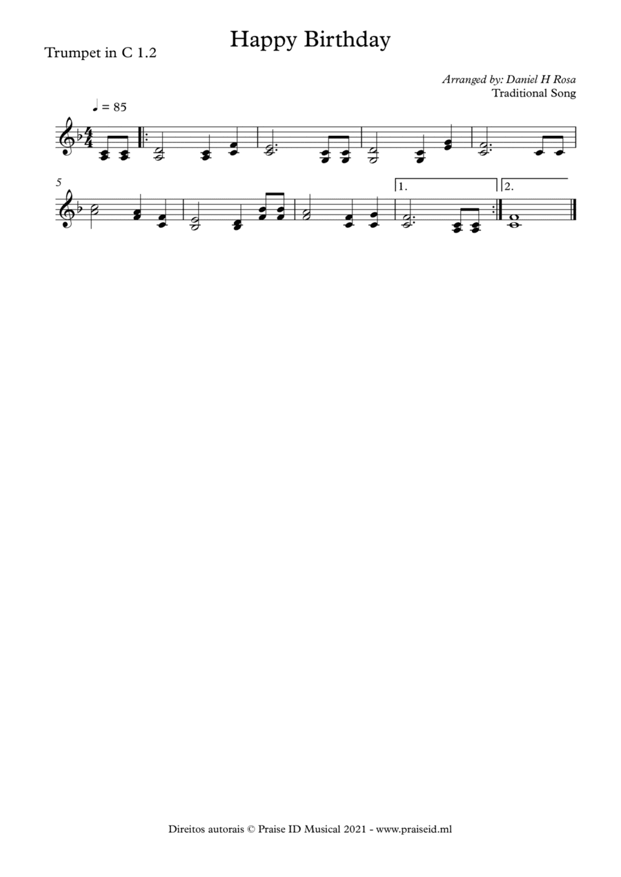 Happy Birthday to you Trumpet in C duet (arr. Daniel H Rosa)