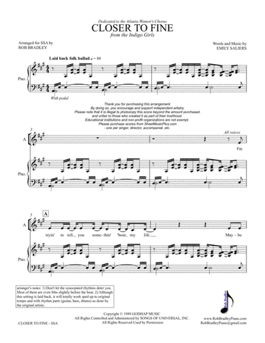 Closer To Fine (arr. Rob Bradley)