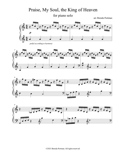 Praise, My Soul, the King of Heaven (piano solo), arr. Brenda Portman (arr. Brenda Portman)