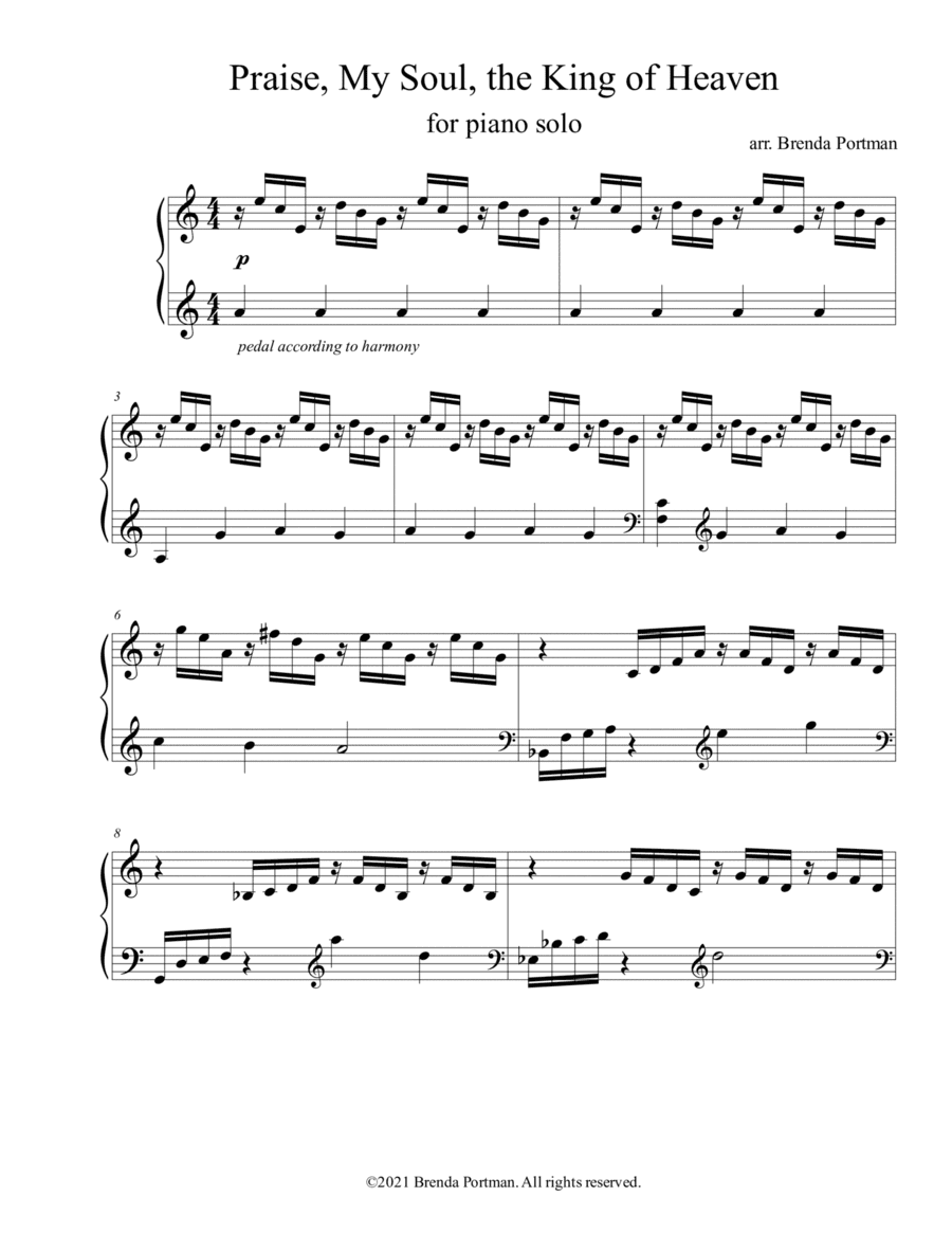 Praise, My Soul, the King of Heaven (piano solo), arr. Brenda Portman (arr. Brenda Portman)
