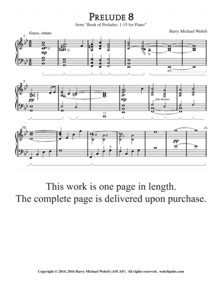 Prelude 8 from "Book of Preludes: 1-15 for Piano"