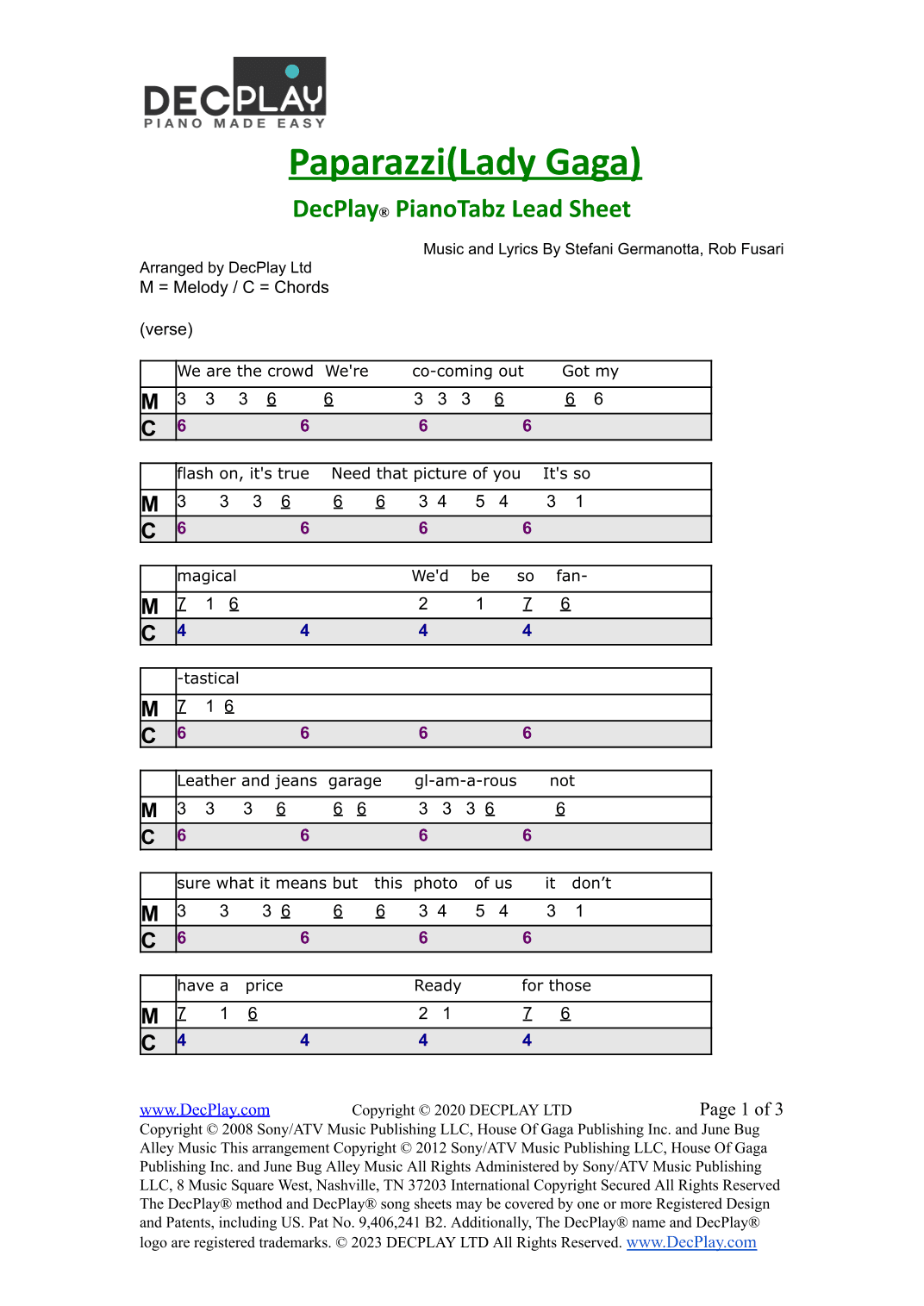 Paparazzi (arr. DecPlay Ltd)