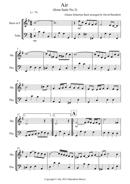 Air on a G String for French Horn and Tuba Duet (arr. David Burndrett)