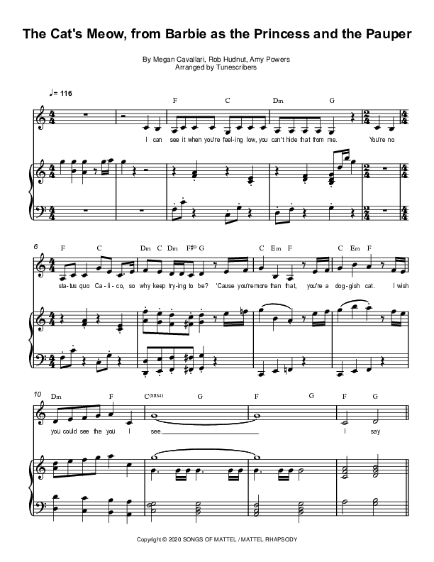 The Cat's Meow, from Barbie as the Princess and the Pauper (arr. Tunescribers)