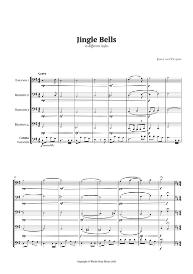 Jingle Bells in Different Styles for Bassoon Quintet (arr. Ander)