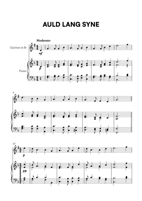 Auld Lang Syne (for Clarinet and Piano) (arr. Cadenza Editions)