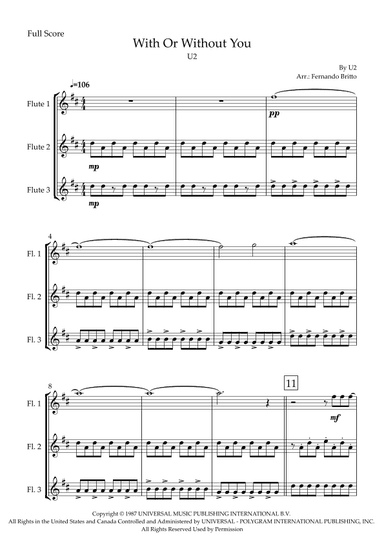 With Or Without You (arr. Fabio Britto)