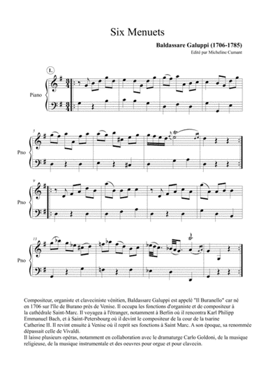 Galuppi-Six Menuets pour clavier (arr. Cumant Micheline)