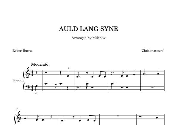 Auld lang syne  in C Piano Easy Christmas carol (arr. Milanov)