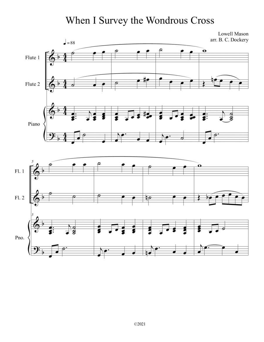When I Survey the Wondrous Cross (Flute Duet) with optional piano accompaniment (arr. B. C. Dockery)