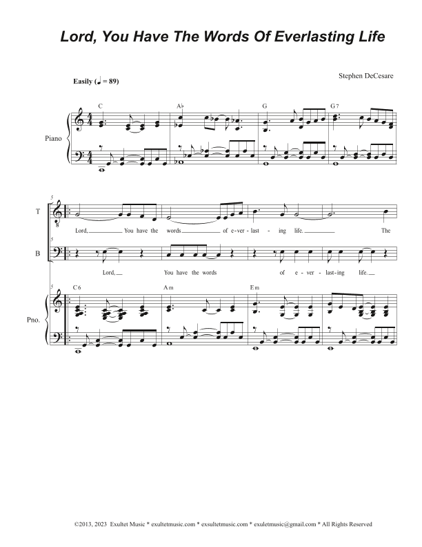 Lord, You Have The Words Of Everlasting Life (Duet for Tenor and Bass solo)