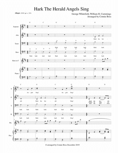 Hark the Herald Angels Sing - French Horn in F, SATB piano (arr. Connie Boss)