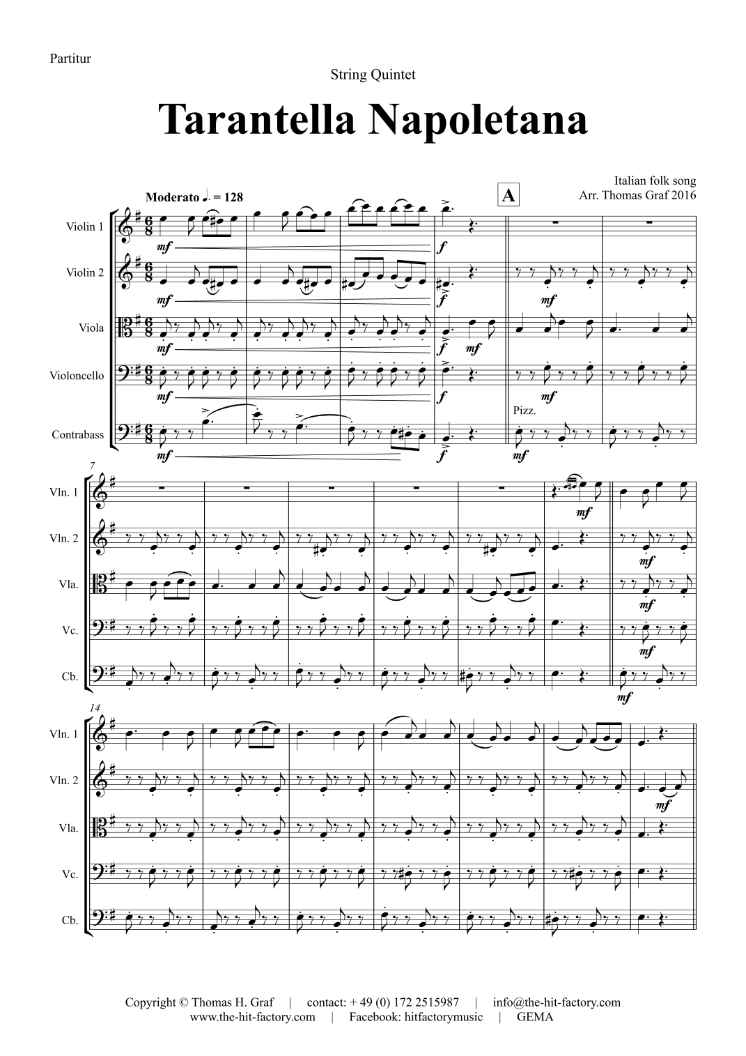 Tarantella Napoletana - Italian Folk Song - String Quintet - G (arr. Thomas H. Graf)