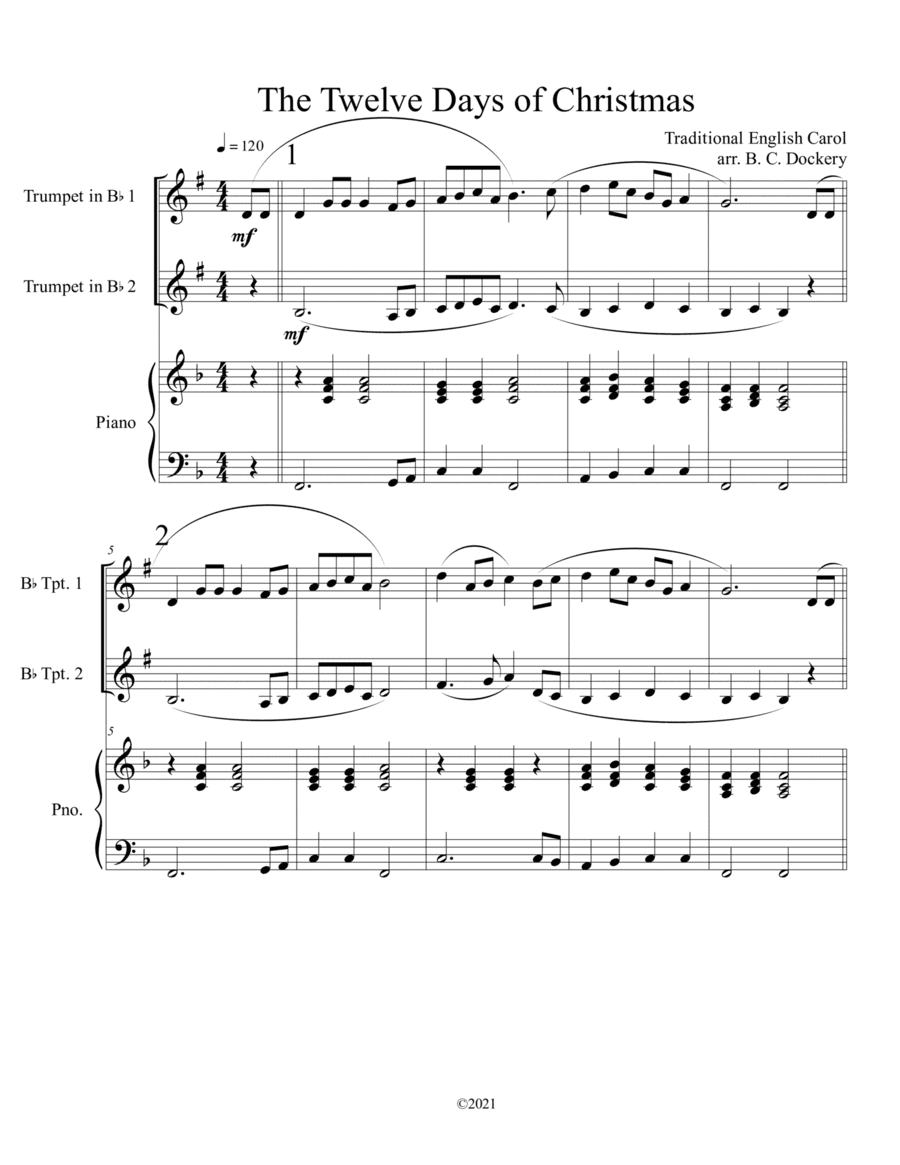 The Twelve Days of Christmas (Trumpet Duet with Piano Accompaniment) (arr. B. C. Dockery)