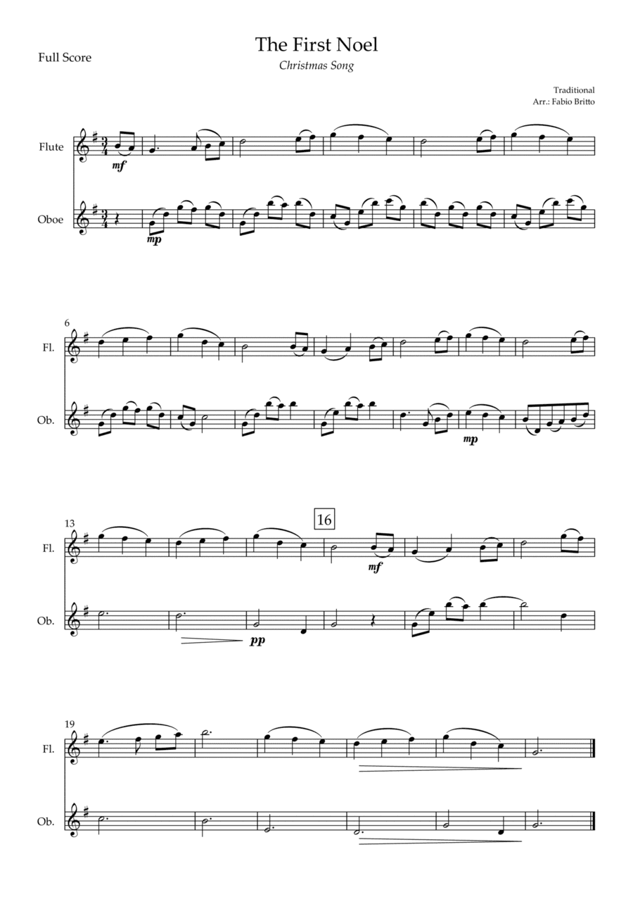 The First Noel (Christmas Song) for Flute & Oboe Duo (arr. Fabio Britto)