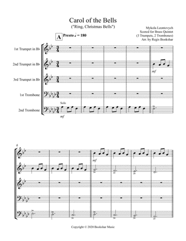 Carol of the Bells (F min) (Brass Quintet - 3 Trp, 2 Trb) (arr. Regis Bookshar)