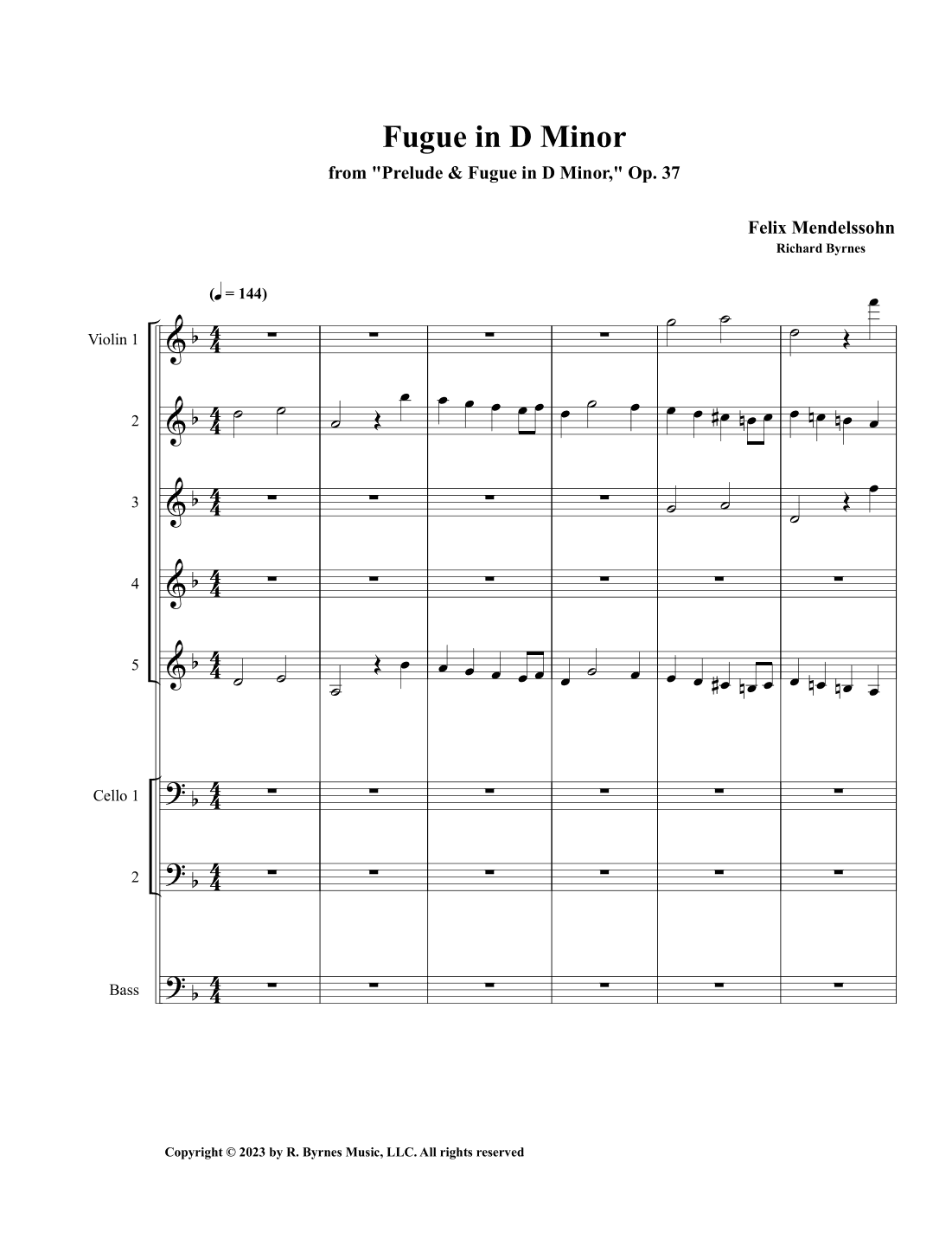 Mendelssohn - Fugue in D Minor, Op. 37 (String Orchestra) (arr. Richard Byrnes)