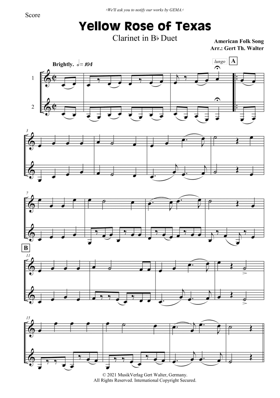 Yellow Rose of Texas (arr. Gert Th. Walter)