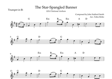 The Star Spangled Banner (USA National Anthem) for Trumpet in Bb Solo with Chords (F Major) (arr. Fabio Britto)