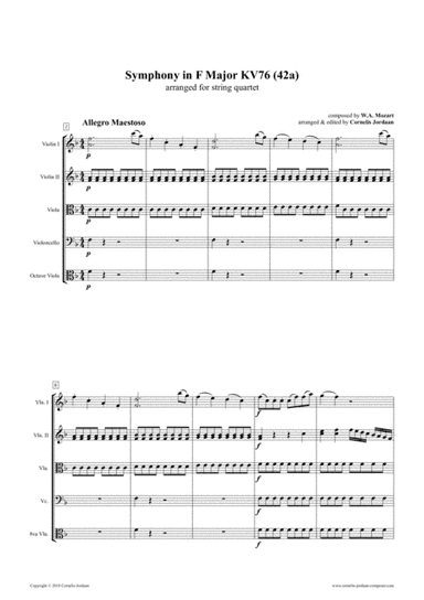 Easy Mozart for Strings - Symphony in F Major KV76 arranged for String Quartet (arr. Cornelis Jordaan)