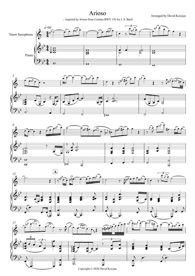 Arioso (tenor sax & piano) (arr. David Kocijan)