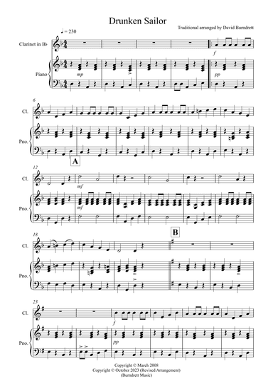 Drunken Sailor for Clarinet and PIano (arr. David Burndrett)