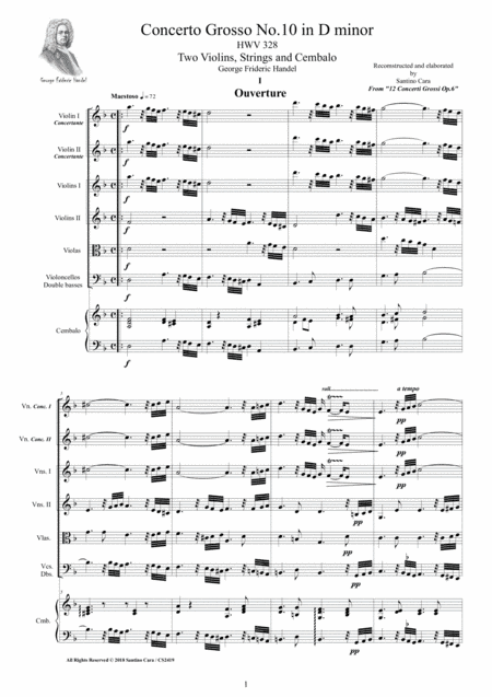 Handel - Concerto Grosso No.10 in D minor HWV 328 Op.6 for Two Violins, Strings and Cembalo (arr. Santino Cara)