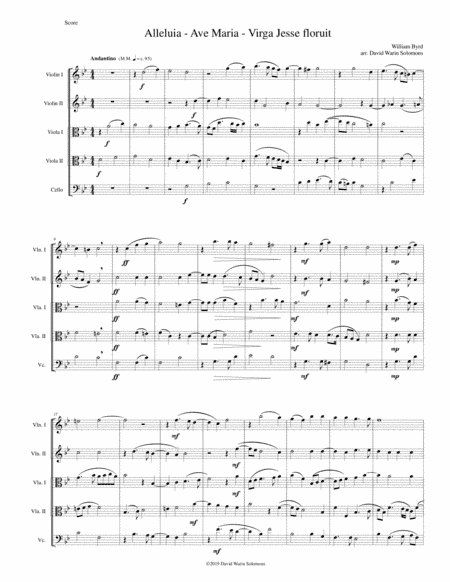 Alleluia - Ave Maria - Virga Jesse floruit arranged for string quintet (with 2 violas) (arr. David Warin Solomons)