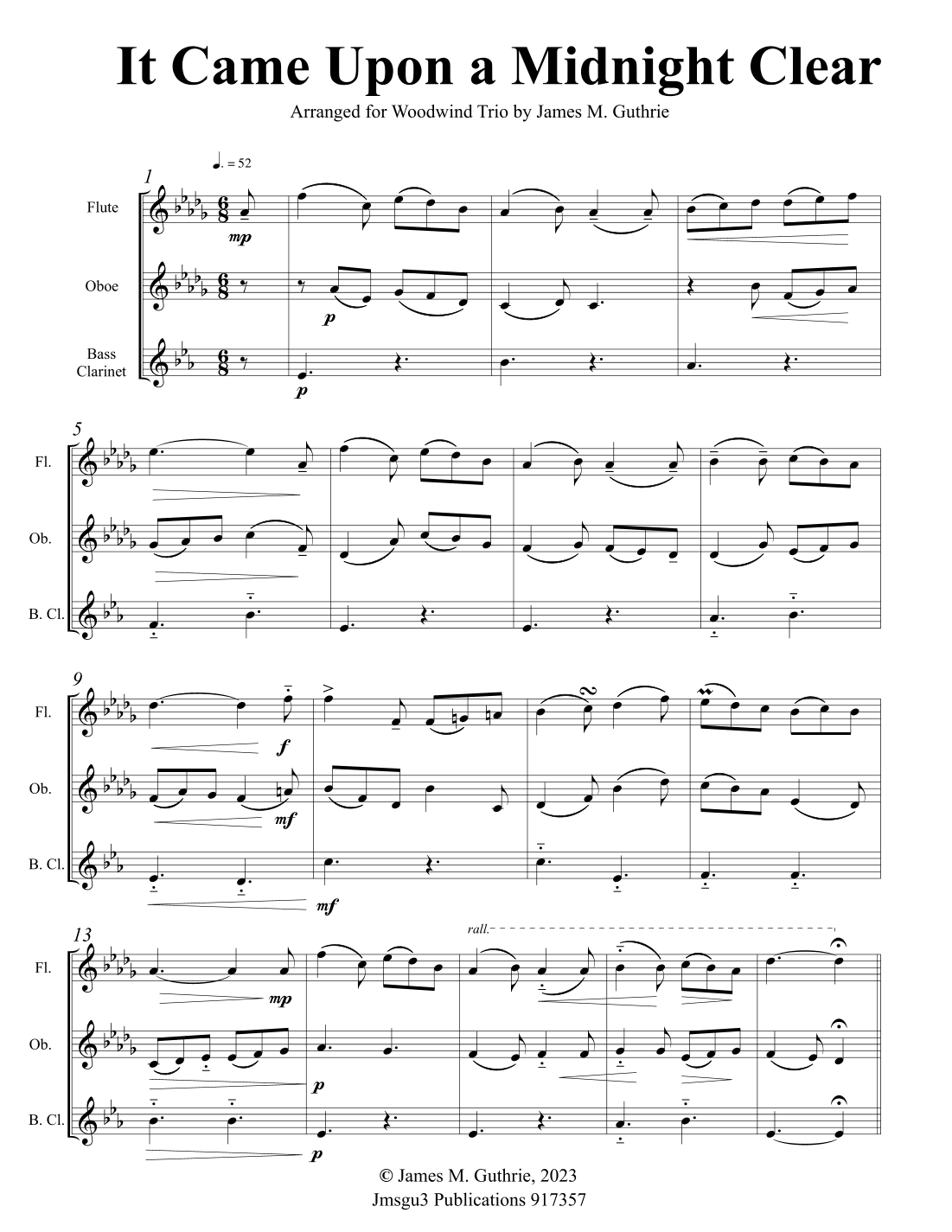 It Came Upon a Midnight Clear for Woodwind Trio (arr. James M. Guthrie)