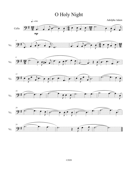 O Holy Night for solo cello (arr. B C Dockery)