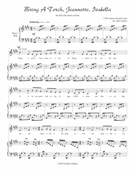 Bring A Torch, Jeannette, Isabelle for SSA and harp or piano (arr. Julie Gaulke)