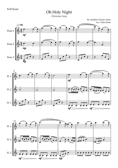Oh Holly Night (Christmas Song) for Flute Trio (arr. Fabio Britto)