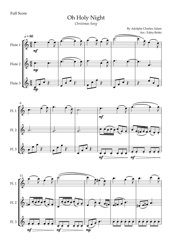 Oh Holly Night (Christmas Song) for Flute Trio (arr. Fabio Britto)