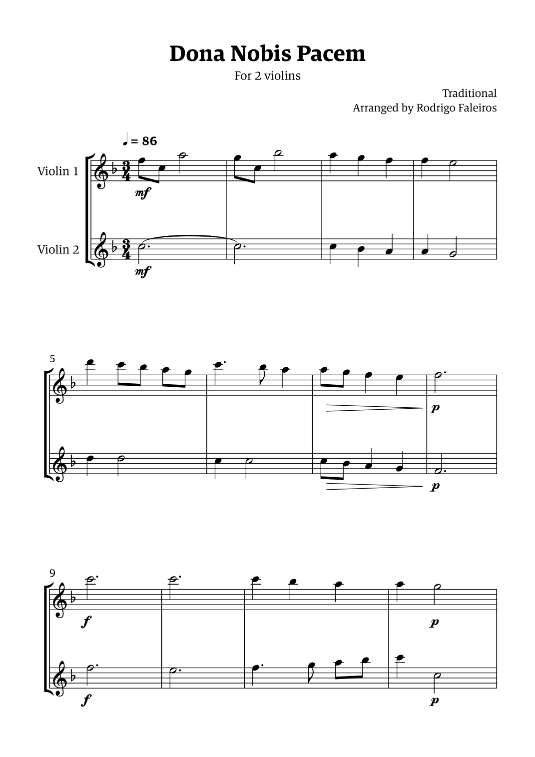 Dona Nobis Pacem - for 2 violins (arr. Rodrigo Faleiros)