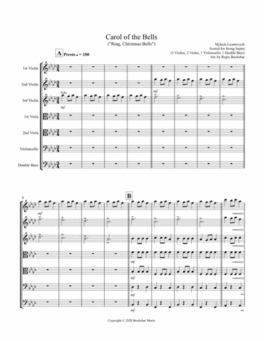 Carol of the Bells (F min) (String Septet - 3 Violin, 2 Viola, 1 Cello, 1 Bass) (arr. Regis Bookshar)