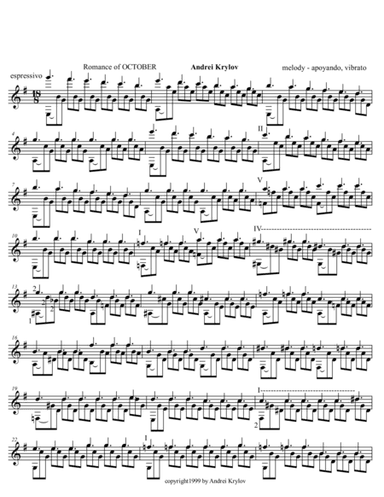 October Russian romance (version of Melancholy) for classical guitar by Andrei Krylov