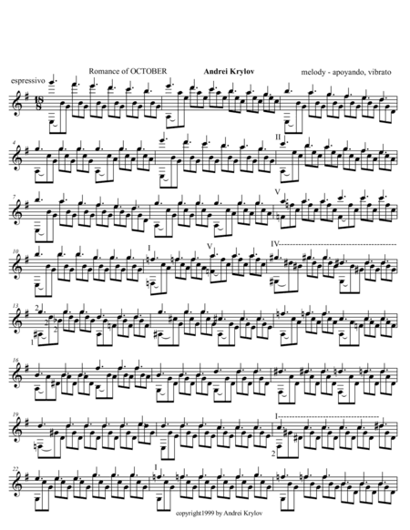 October Russian romance (version of Melancholy) for classical guitar by Andrei Krylov