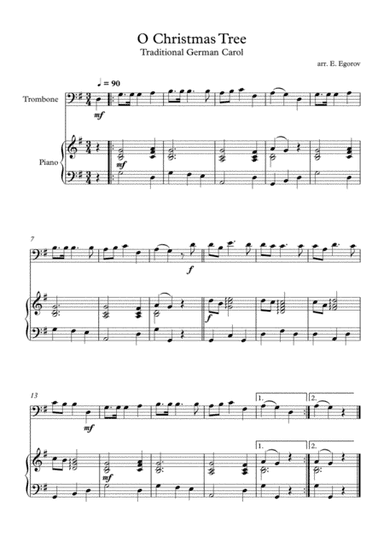 O Christmas Tree, Traditional German Carol, For Trombone & Piano (arr. Eugene Egorov)